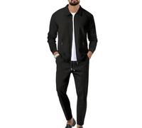 Veriliss Men's Tracksuits 2 Pieces Waffle Soft Hoodies Sweatsuit Sets Workout Top & Bottom Sets Sports Jogging Suit Set Trendy Catdigna Jacket Suit Business Outfits(Black,M)