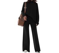 Veriliss Women's 2 Piece Outfits Sweater Set Wide Leg Pants Knit Pullover Tops Sweatsuit Loungewear Lounge Matching Tracksuit Sets(Black,M)