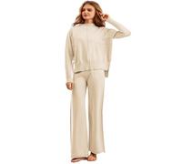 Veriliss Women's 2 Piece Outfits Sweater Set Wide Leg Pants Knit Pullover Tops Sweatsuit Loungewear Lounge Matching Tracksuit Sets(Apricot,S)