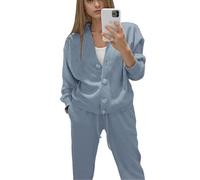 Veriliss Women's Lounge Sets 2 Piece Outfits Knitted Pullover Sweater Tops Cardigan Wide Leg Pants Tracksuit Sweatsuit Set(Blue,S)