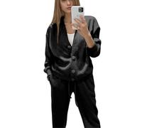 Veriliss Women's Lounge Sets 2 Piece Outfits Knitted Pullover Sweater Tops Cardigan Wide Leg Pants Tracksuit Sweatsuit Set(Black,XXL)