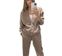 Veriliss Women's Lounge Sets 2 Piece Outfits Knitted Pullover Sweater Tops Cardigan Wide Leg Pants Tracksuit Sweatsuit Set(Coffee,S)