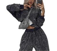 Veriliss Women's Tracksuit Glitter Sequin Outfits Girl's 2 Pieces High Waisted Long Sleeve Lounge Set Travel Club & Night Out Sweatsuits (Black,XXL)