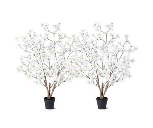 VeriNatural Artificial Dogwood 90 cm, 2 Pack | Tall Fake Plants with 128 Silk Flowers in Plastic Pot for Home Living Room Garden Office House Decor VN230