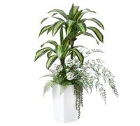 VeriNatural Artificial Dracaena Tree 120cm Large Fake Plant - UV Resistant Leaves, White Taper Pot with Faux Flowers - Tall Artificial Plants Indoor Outdoor Decor for Home Office Porch Garden, VN151