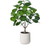 VeriNatural Artificial Fiddle Leaf Fig Plant, 65cm, 48 Leaves, White Pot | Compact indoor greenery for desks, shelves and small spaces; no watering, pruning or sunlight needed