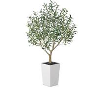 VeriNatural Artificial Olive Tree 150 cm - Large Artificial Plants Indoor with Fruits & Silk Leaves, UV Resistant - Fake Plants with White Taper Planter for Living Room Office Balcony Outdoor, VN156