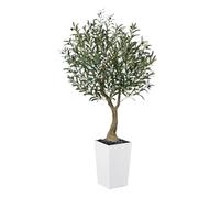 VeriNatural Artificial Olive Tree 150 cm - Tall Faux Plant with 1232 Silk Leaves, 55 Fruits, UV Resistant with White Taper Planter - Large Artificial Plants for Indoors Outdoors Home Garden, VN137
