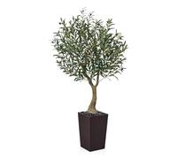 VeriNatural Artificial Olive Tree 150 cm - Tall Faux Plant with 1232 Silk Leaves, 55 Fruits, UV Resistant with Brown Taper Planter - Large Artificial Plants for Indoors Outdoors Home Garden, VN137