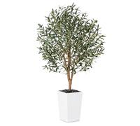 VeriNatural Artificial Olive Tree 150cm Fake Plant - Large Artificial Plants Indoor with Real Wood Trunk & White Tapered Pot with River Pebbles - Decorative Faux Tree for Home, Office & Outdoor, VN133