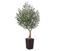 VeriNatural Artificial Olive Tree 180 cm - Tall Faux Plant with 1722 Silk Leaves, 78 Fruits, UV Resistant with Brown Taper Planter - Large Artificial Plants for Indoors Outdoors Home Garden, VN137