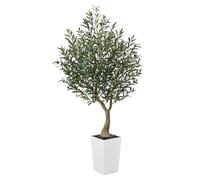 VeriNatural Artificial Olive Tree 180 cm - Tall Faux Plant with 1722 Silk Leaves, 78 Fruits, UV Resistant with White Taper Planter - Large Artificial Plants for Indoors Outdoors Home Garden, VN137