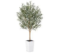VeriNatural Artificial Olive Tree 180cm Fake Plant - Large Artificial Plants Indoor with Real Wood Trunk & White Tapered Pot with River Pebbles - Decorative Faux Tree for Home, Office & Outdoor, VN133