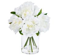 VeriNatural Artificial Peony Flowers in Glass Vase 27cm, White