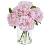 VeriNatural Artificial Pink Peonies in Glass Vase 27cm