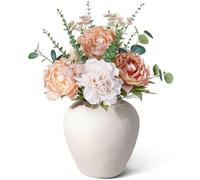VeriNatural Peony Artificial Flowers in Vase 60cm - Realistic Light Pink White Silk Flowers & Eucalyptus Leaves - UV Resistant Fake Flowers Indoor & Outdoor for Home Wedding Table Centerpieces Decor
