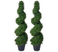 VeriNatural Set of 2 Artificial Plants Indoor Outdoor Spiral Topiary Tree - 90cm Tall Faux Plant with 450 Leaves in Black Pot, UV Resistant - Large Fake Green Tree for Home Garden Porch Decor, VN238