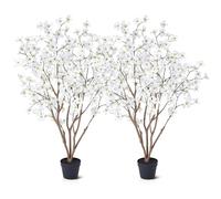 VeriNatural Set of 2 Artificial Plants Indoor Tree - 120 cm Tall Faux Dogwood Tree with 192 Silk Flowers, UV Resistant Plastic Pot - Home Decor for Living Room, Garden, Office, House, VN230