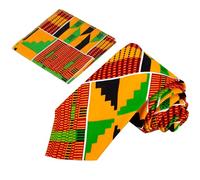 VeritableWax African Print Necktie for Men Pocket Square 2PC Set Kente Neck Ties, Orange, Único