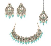 Veritas Commerce Group Beautiful Handcrafted Kundan Jewellery Set in Aqua Blue, Gold and Silver - Inspired by Indian and Pakistani design