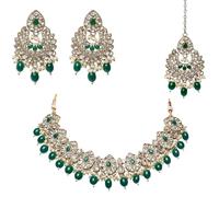 Veritas Commerce Group Beautiful Handcrafted Kundan Jewellery Set in Dark Green, Gold and Silver - Inspired by Indian and Pakistani design