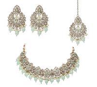 Veritas Commerce Group Beautiful Handcrafted Kundan Jewellery Set in Mint Green, Gold and Silver - Inspired by Indian and Pakistani design