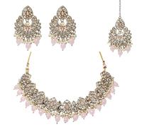 Veritas Commerce Group Beautiful Handcrafted Kundan Jewellery Set in Pink, Gold and Silver - Inspired by Indian and Pakistani design