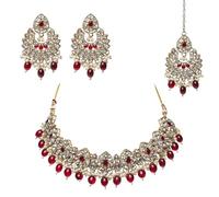 Veritas Commerce Group Beautiful Handcrafted Kundan Jewellery Set in Red Maroon, Gold and Silver - Inspired by Indian and Pakistani design