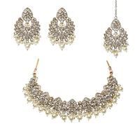 Veritas Commerce Group Beautiful Handcrafted Kundan Jewellery Set in White/Cream, Gold and Silver - Inspired by Indian and Pakistani design