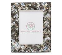 Veritas Commerce Group Handcrafted Mother of Pearl Photo Frame 7 x 5 | Silver | Herringbone Design | Vintage Decor | Tabletop Frame