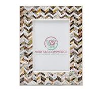Veritas Commerce Group Handcrafted Mother of Pearl Photo Frame in Gold, Silver and White 6 x 4 | Gold Photo Frame | Handmade Wooden Picture Frame Marble Design | Vintage Decor | 6x4 frame