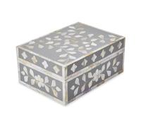 Veritas Commerce Group Mother Of Pearl Handmade Jewellery Box With Grey Floral Design - Luxurious Storage For Precious Pieces And Cherished Keepsakes - Elegant Organizer For All Storage Needs