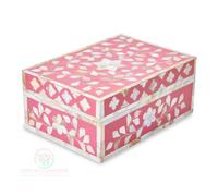 Veritas Commerce Group Mother Of Pearl Handmade Jewellery Box With Pink Floral Design - Luxurious Storage For Precious Pieces And Cherished Keepsakes - Elegant Organizer For All Storage Needs