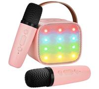 VERKB Kids Karaoke Machine, Kids Toys Birthday Gift for Girls, Mini Portable Bluetooth Speaker with 2 Wireless Microphone for Girl 5,6,7,8,10+Year Old(Pink)
