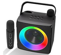 Verkstar Karaoke Machine, Portable Bluetooth Karaoke Speaker for Adults Kids, Singing Machine with 2 Wireless Mics and Dynamic Lights, Ideal for Girls Boys, K7-Black