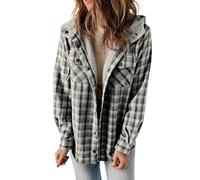 Verlas Womens Long Sleeve Fleece Lined Hooded Plaid Jacket Button Down Checkered Flannel Shacket Thermal Warm Fuzzy Coats