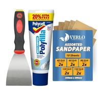 Verlo Polyfilla Wall Filler Tube with 3-Inch Scraper & 10 Sandpaper Sheets (5 Grit Levels) | Multi-Purpose Filler for Walls, Wood & Plasterboard | Wall Repair Kit for Cracks & Holes, DIY Home Set
