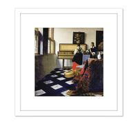 Vermeer Lady Virginal Gentleman Music Lesson Painting 8X8 Inch Square Wooden Framed Wall Art Print Picture with Mount Artery8 White One Size