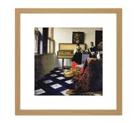 Vermeer Lady Virginal Gentleman Music Lesson Painting 8X8 Inch Square Wooden Framed Wall Art Print Picture with Mount Artery8 Light Oak One Size