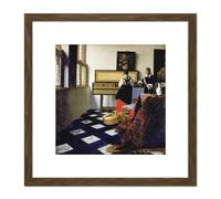 Vermeer Lady Virginal Gentleman Music Lesson Painting 8X8 Inch Square Wooden Framed Wall Art Print Picture with Mount Artery8 Brown One Size