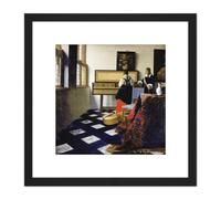 Vermeer Lady Virginal Gentleman Music Lesson Painting 8X8 Inch Square Wooden Framed Wall Art Print Picture with Mount Artery8 Black One Size