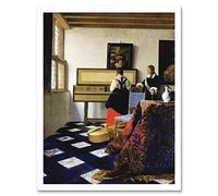 Vermeer Lady Virginal Gentleman Music Lesson Painting Art Print Framed Poster Wall Decor 12x16 inch