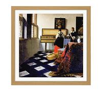 Vermeer Lady Virginal Gentleman Music Lesson Painting Square Wooden Framed Wall Art Print Picture 16X16 Inch