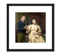 Vermeer The Love Letter Boy Woman Painting 8X8 Inch Square Wooden Framed Wall Art Print Picture with Mount Artery8 Black One Size