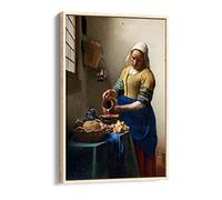 Vermeer The Milk Maid Canvas Floater Frame Print Picture Art - Light Oak Frame 20 inch wide x 30 inch high