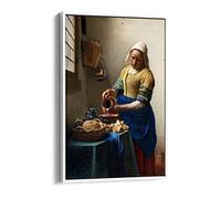 Vermeer The Milk Maid Canvas Floater Frame Print Picture Art - White Frame 8 inch wide x 12 inch high