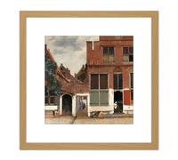 Vermeer View Of Houses In Delft The Little Street 8X8 Inch Square Wooden Framed Wall Art Print Picture with Mount Artery8 Light Oak One Size