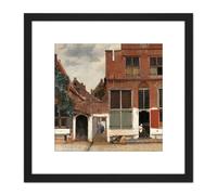 Vermeer View Of Houses In Delft The Little Street 8X8 Inch Square Wooden Framed Wall Art Print Picture with Mount Artery8 Black One Size