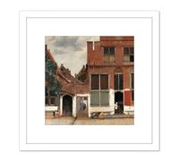 Vermeer View Of Houses In Delft The Little Street 8X8 Inch Square Wooden Framed Wall Art Print Picture with Mount Artery8 White One Size