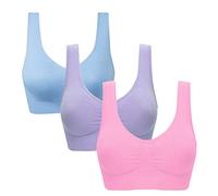 Vermilion Bird Women's 3 Pack Seamless Comfortable Sports Bra with Removable Pads, 3 Pack: Turquoise Orchid Pink, M
